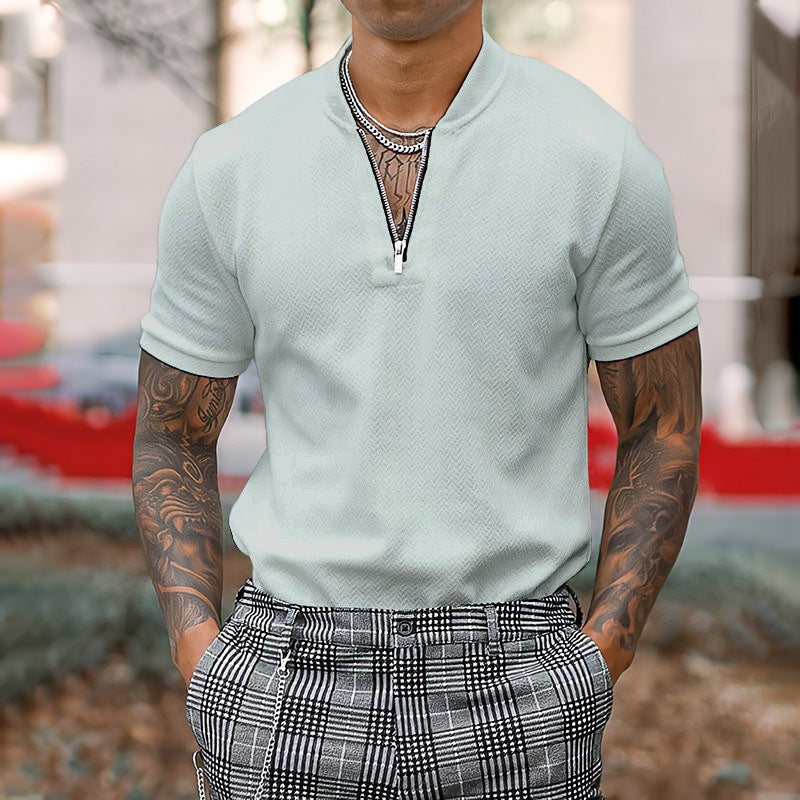 Men's Zip Collar Short Sleeve T-Shirt
