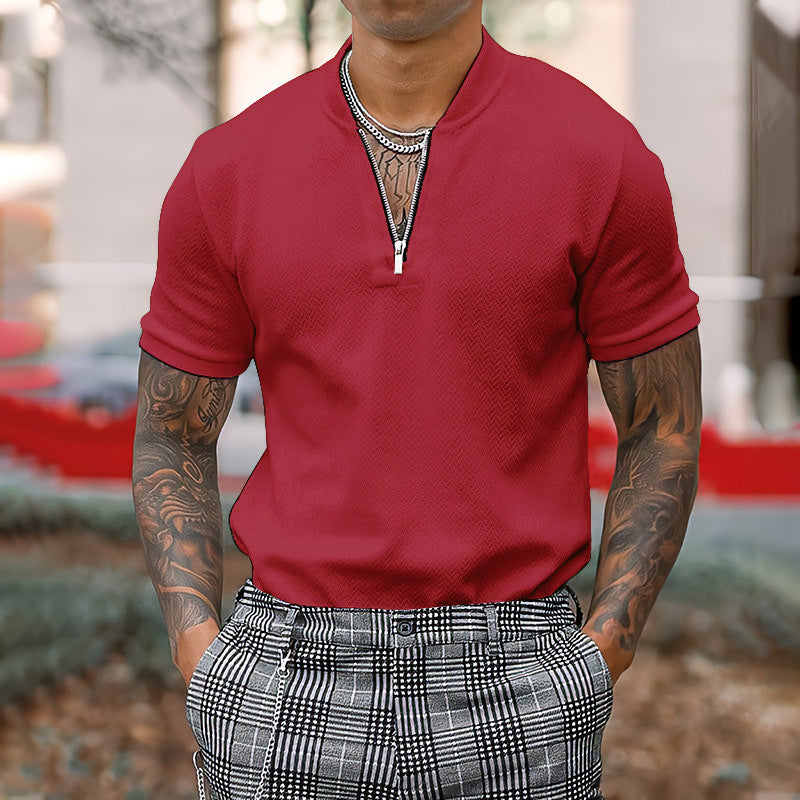 Men's Zip Collar Short Sleeve T-Shirt
