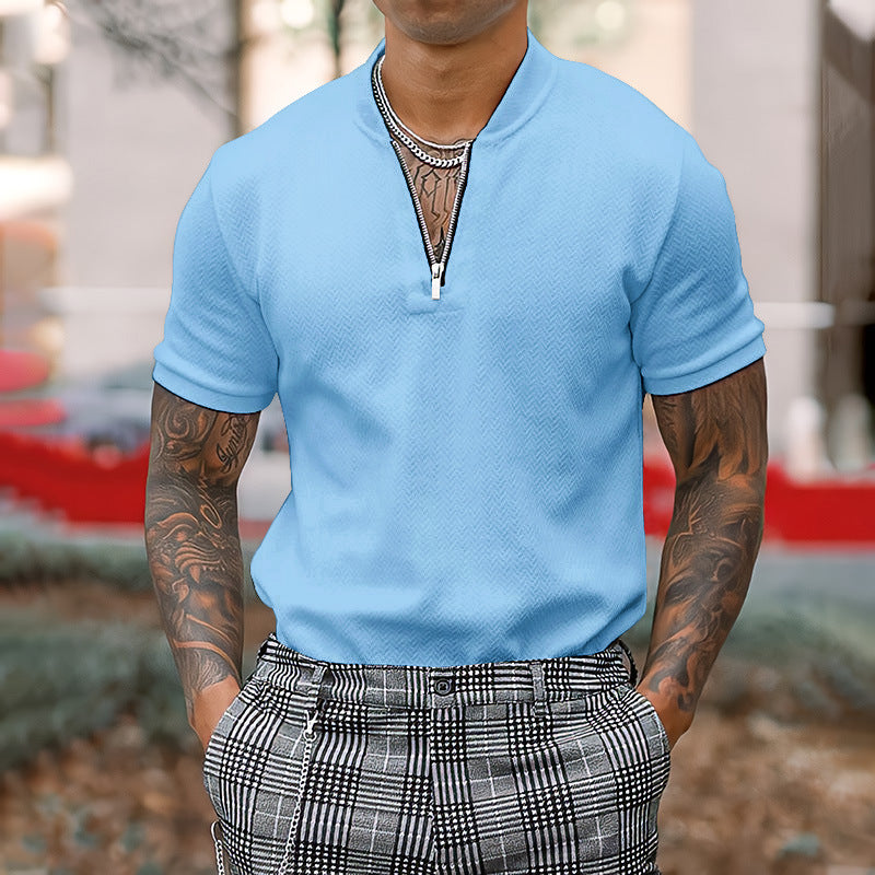 Men's Zip Collar Short Sleeve T-Shirt